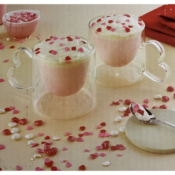 Crofton Valentine's Day Mugs Set of 2 Heart-Shaped Glass Cups NEW Gift - Picture 1 of 6